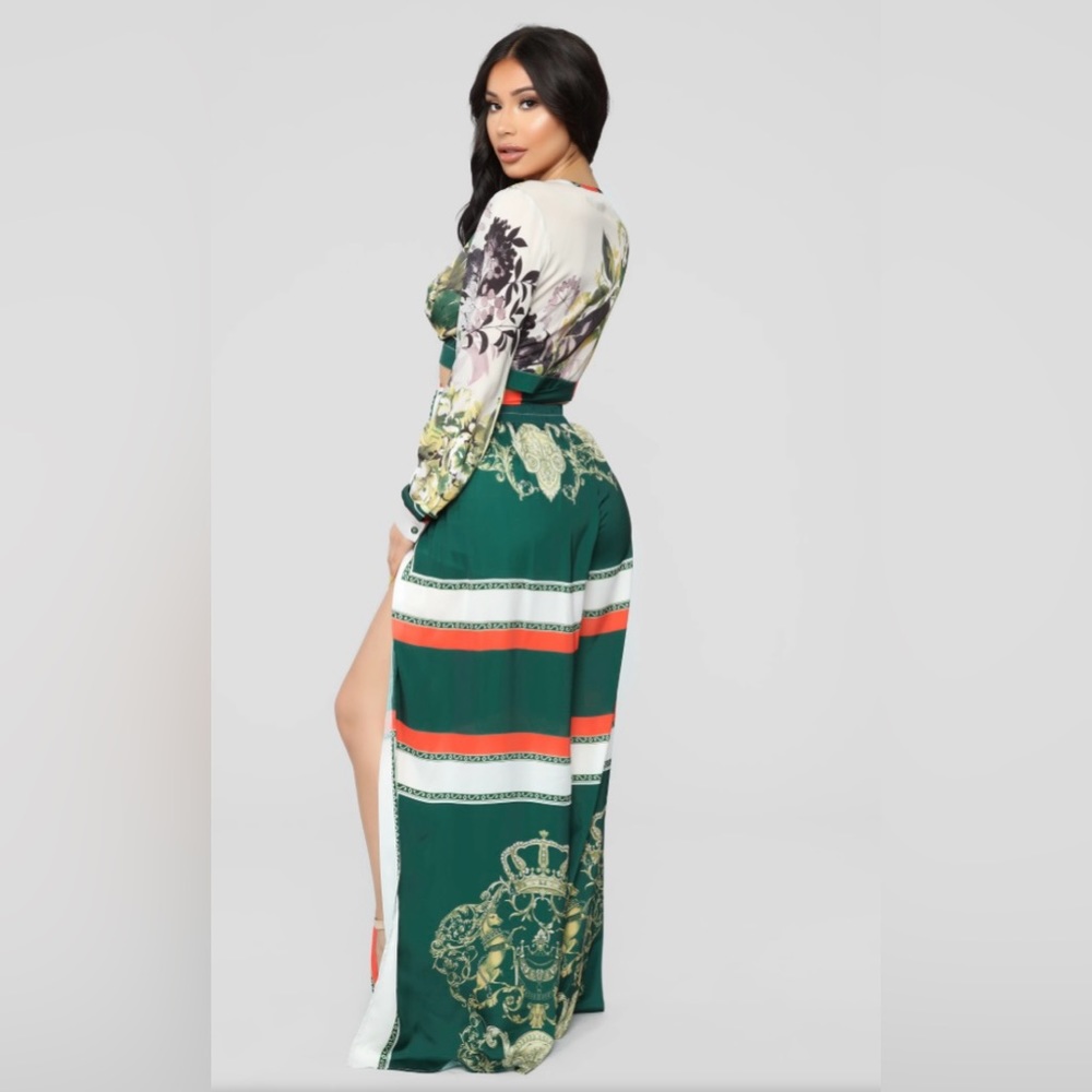 NWOT Fashion Nova Flower Vibes Wide Leg Pant Set matching long sleeve top Large - Picture 6 of 9